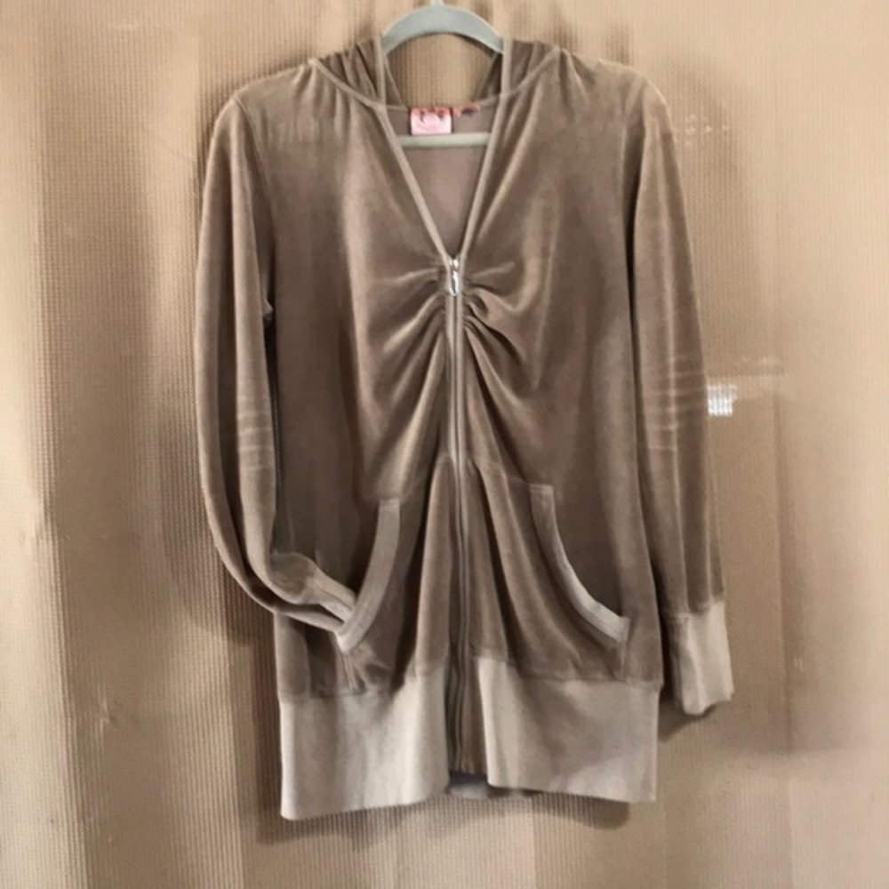 Vintage Juicy Couture Velour Ruched Track Jacket Hoodie L 90's Full Front Zip
